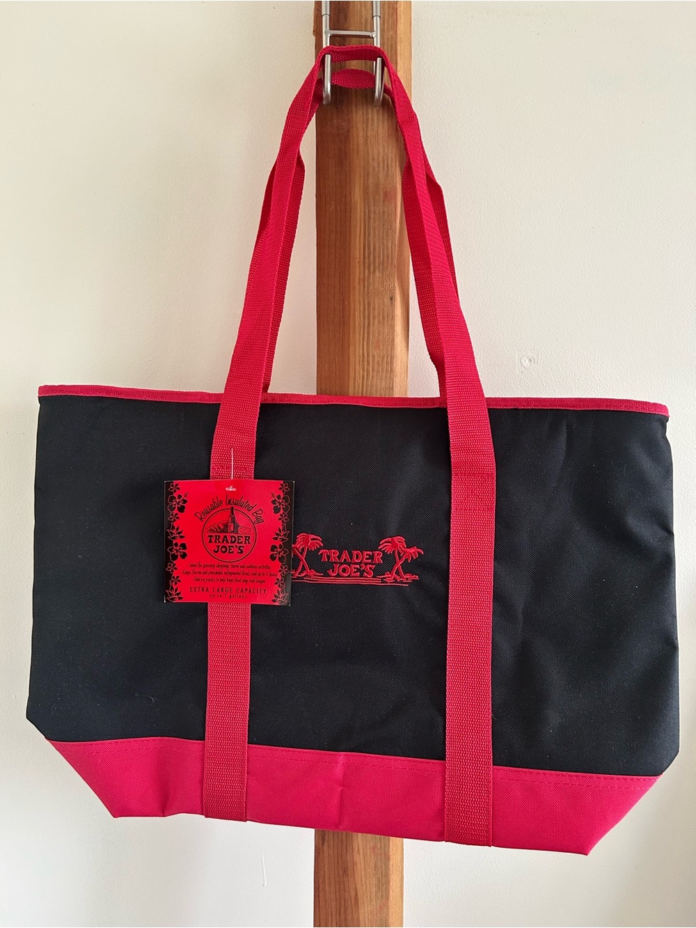 Trader Joe's Black & Red Canvas Tote Bag